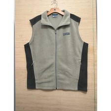 Columbia Fleece Vest Men's Size L Beige Black Zip Up Outdoor Gorpcore