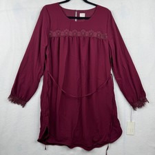 A New Day Womens Dress Size S Wild Cherry Long Sleeve Lace Trim Tie Waist