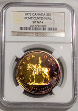 1973 Canada Silver Dollar NGC SP67 Star Monster Rainbow Toned RCMP Royal Mtd Pol