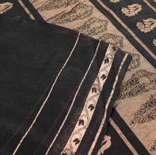 Sushila Vintage Banarasi Brocade Saree Pure Cotton Silk Black Indian Sari Fabric