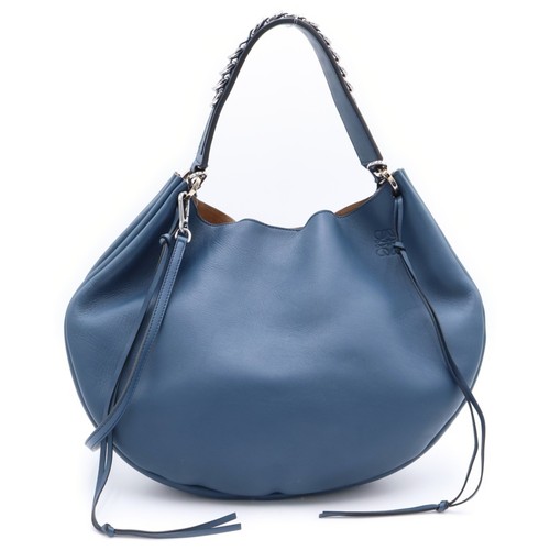 Loewe Fortune Hobo 2 way Bag Handbag Tote Shoulder Blue Leather Silver Used c3f1
