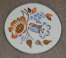 antique cake plate with flowers blue brown