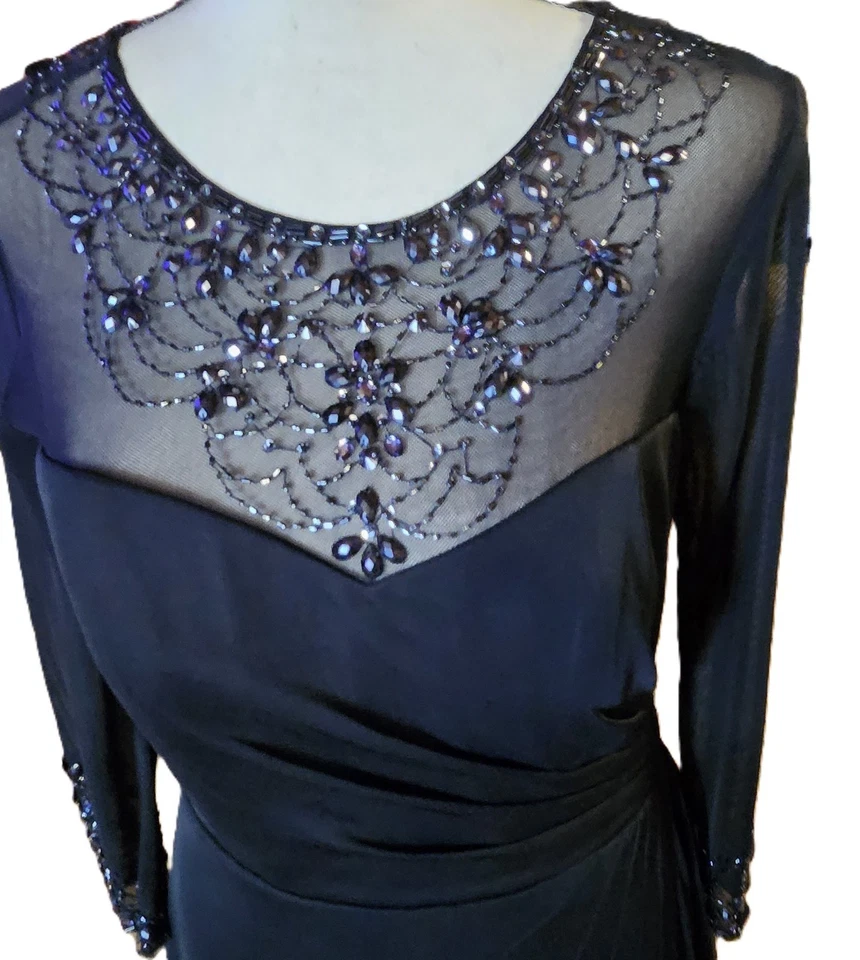 J S Collection Women's Black A-Line Illusion Embellished Formal Long Gown SZ 6 - Image 2 of 4