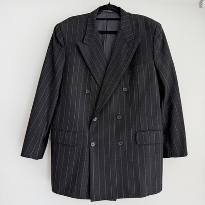 Corneliani Blazer Men 46 US Charcoal Double Breasted Chalk Stripe Mob Boss Italy