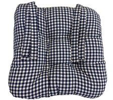 Image of Set of 4 Gingham Navy Blue Check Chunky Padded Dining Seat Pads £24.99 With Ties