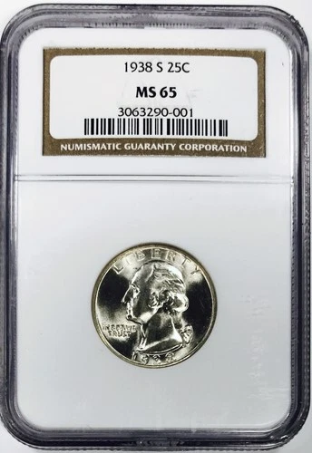 *1938 S SILVER WASHINGTON QUARTER* *NGC MS65* NR #G3855