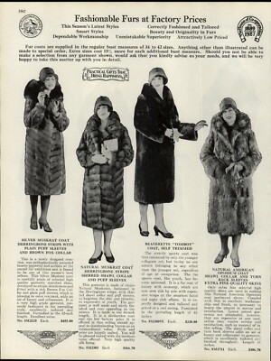 1927 PAPER AD 5 Page Vintage Fur Coat Sealine Fox Marmot Mink