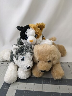 Aurora Dog Cat Plush Lot Calico Tan Labrador Gray Husky Wolf 6 Inch Stuffed Toy