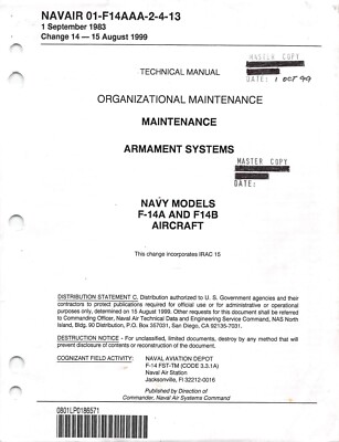 F-14A, F-14B Tomcat 1999 Armament Systems Maintenance Flight Manual - CD Version