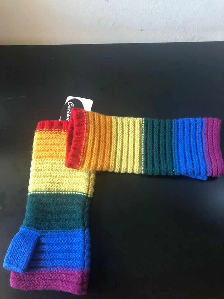 NEW PORTOLANO  RAINBOW CASHMERE KNITTED FINGERLESS  GLOVES  ONE SIZE - Image 2 of 3
