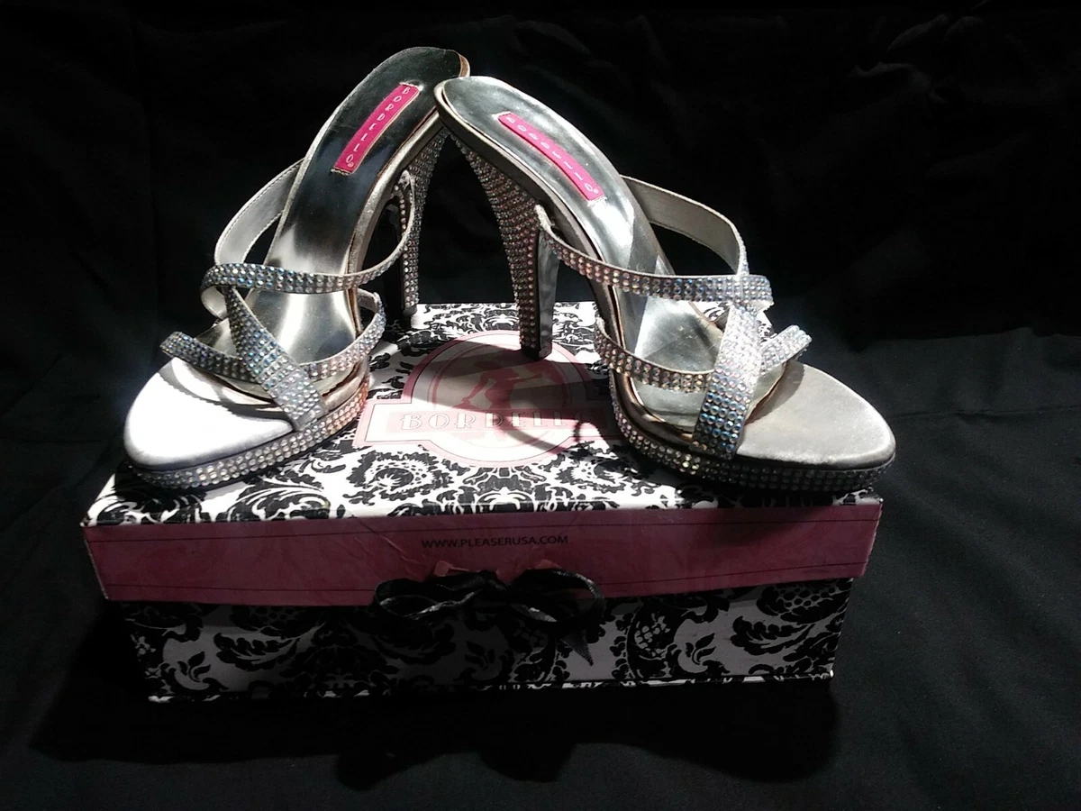 Bordello SIREN 02R Iridescent Rhinestone Heel Sandal Silver Size 8