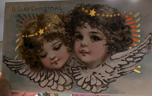 Hold to Light Novelty Postcard Frances Brundage Glad Christmas Cherubs UNP - Picture 2 of 3