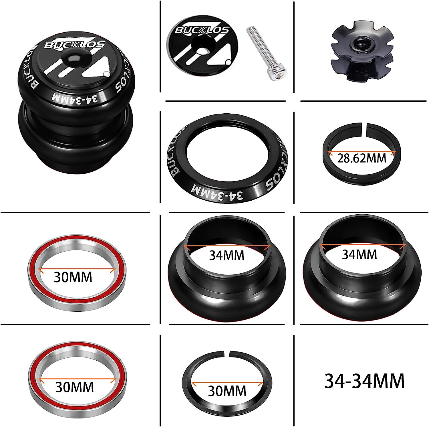 34/44/41.852/4450.6mm Bicycle Sealed Bearing Headset MTB Bike 11/8" Tube Fork eBay