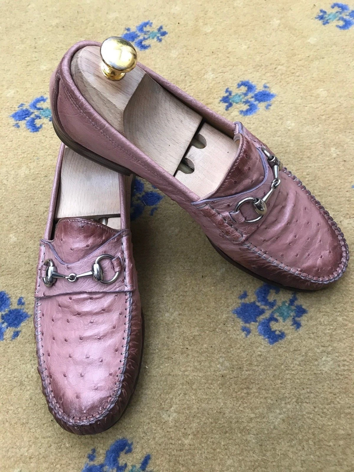 Mocassins Gucci chaussures autruche cuir Horsebit homme rose UK 7,5 US 8,5 EU 41,5
