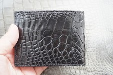 Money Clip Genuine Crocodile Skin Leather Bifold Men's Wallets Real Black D30