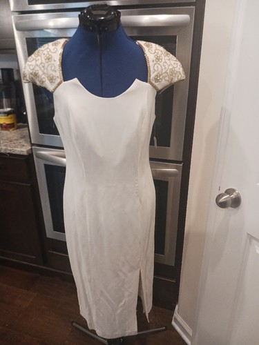Vintage Off White and gold Beaded Sequin Vintage Backless Nightway Dress 8 - Picture 8 of 16