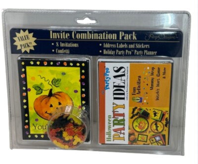Halloween Invite Pack, 8 Invitations, Confetti, Address Labels, Party Planner