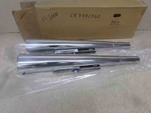 NOS HONDA CB350 CB360 TAIWAN CHROME MEGAPHONE EXHAUST MUFFLER PIPES 01-1000