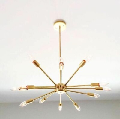 Mid Century Modern Brass Light Chandelier 12 Arm Sputnik Stunning ceiling light