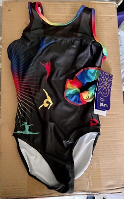 Plum Practice Perfect-Black  Colorburst w/ Rainbow Trim & Scrunchie-Adult S NWT