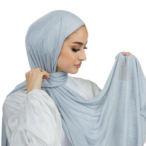 Classy Solid Color Jersey Hijab Lightweight Soft Muslim Head Scarf Long Scarf. - Picture 3 of 19