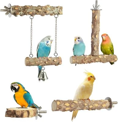 LOVYOCOCO Bird Perches,4pcs Natural Wood Birds Stand Branch, Bird Perch Chewing Stick Cage