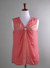 PER SE Carlisle $278 Printed Keyhole Sleeveless Sheered Airy Top Size 10