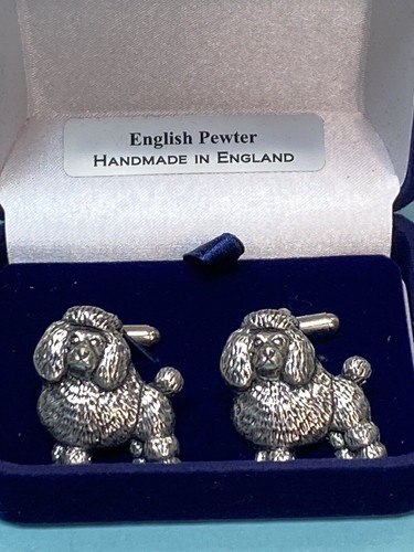 English Pewter 3D Poodle Dog Pup Cufflinks In Original Box - Picture 2 of 13