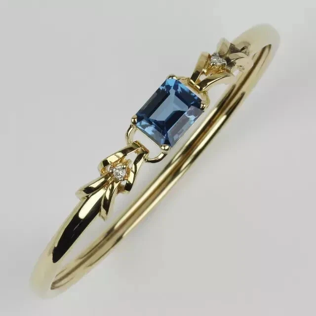 3 Ct Emerald Cut Lab Created Blue Topaz Women Bracelet in 14K Yellow Gold Plated - Image 2 of 4