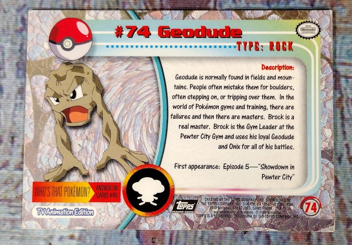 Topps Pokemon Card #74 GEODUDE TV Animation Edition 1998 | eBay