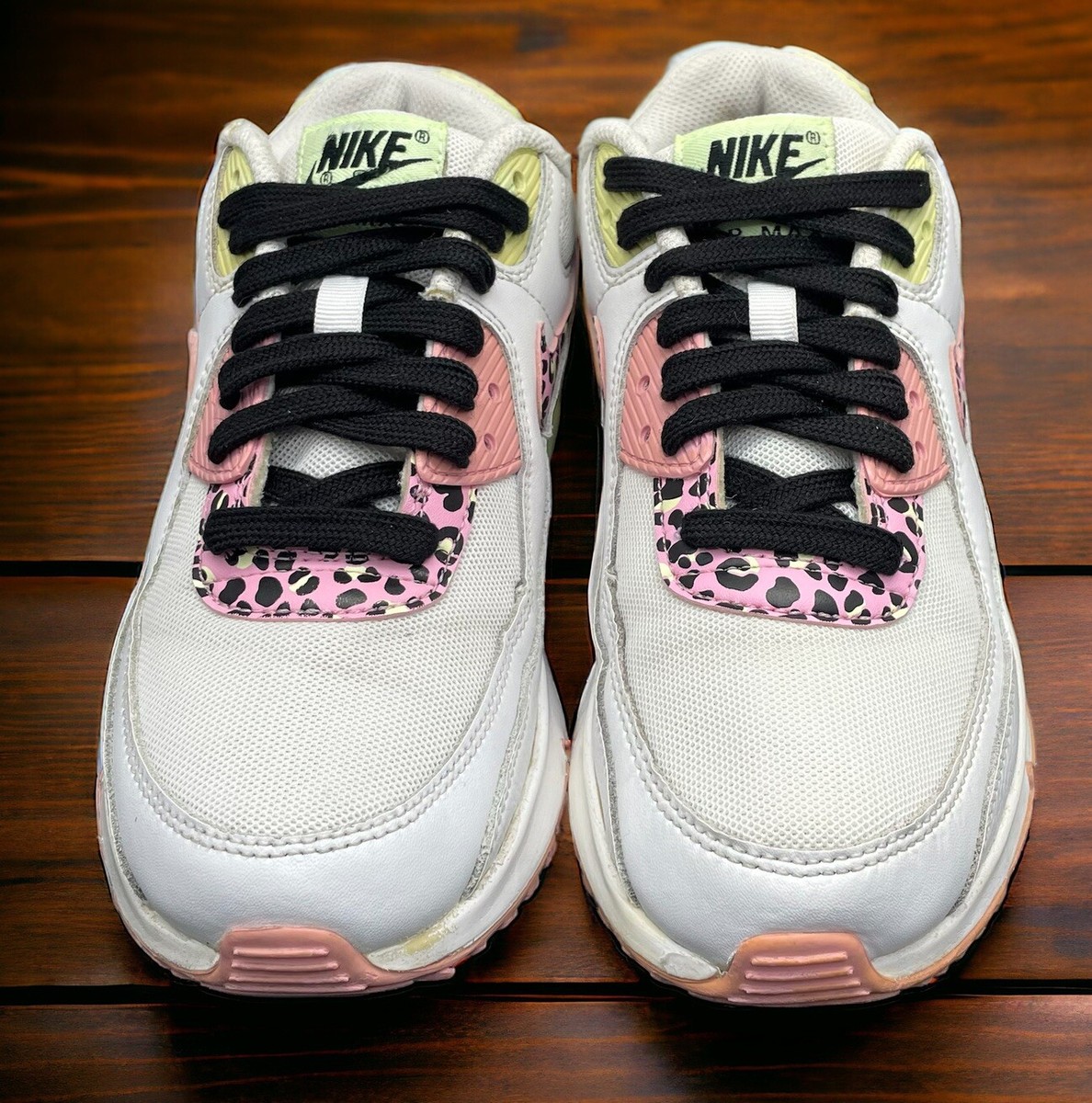 Nike Air Max 90 Pink Barely Rare Volt Leopard Shoes Girls Size 5Y