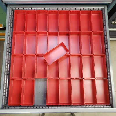32 Red Drawer Organizer Bins - 3 x 6 x 2 Inch Deep (actual depth is 1-3/4 Inch)