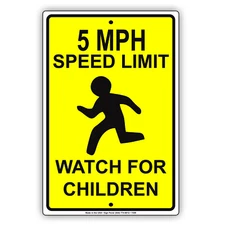 5 Mph Speed Limit Watch For Children Decor Novelty Notice Aluminum Metal Sign