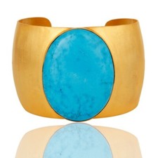 Oval Turquoise 18k Gold Plated Bangle Brass Fashion Statement Cuff Bracelet