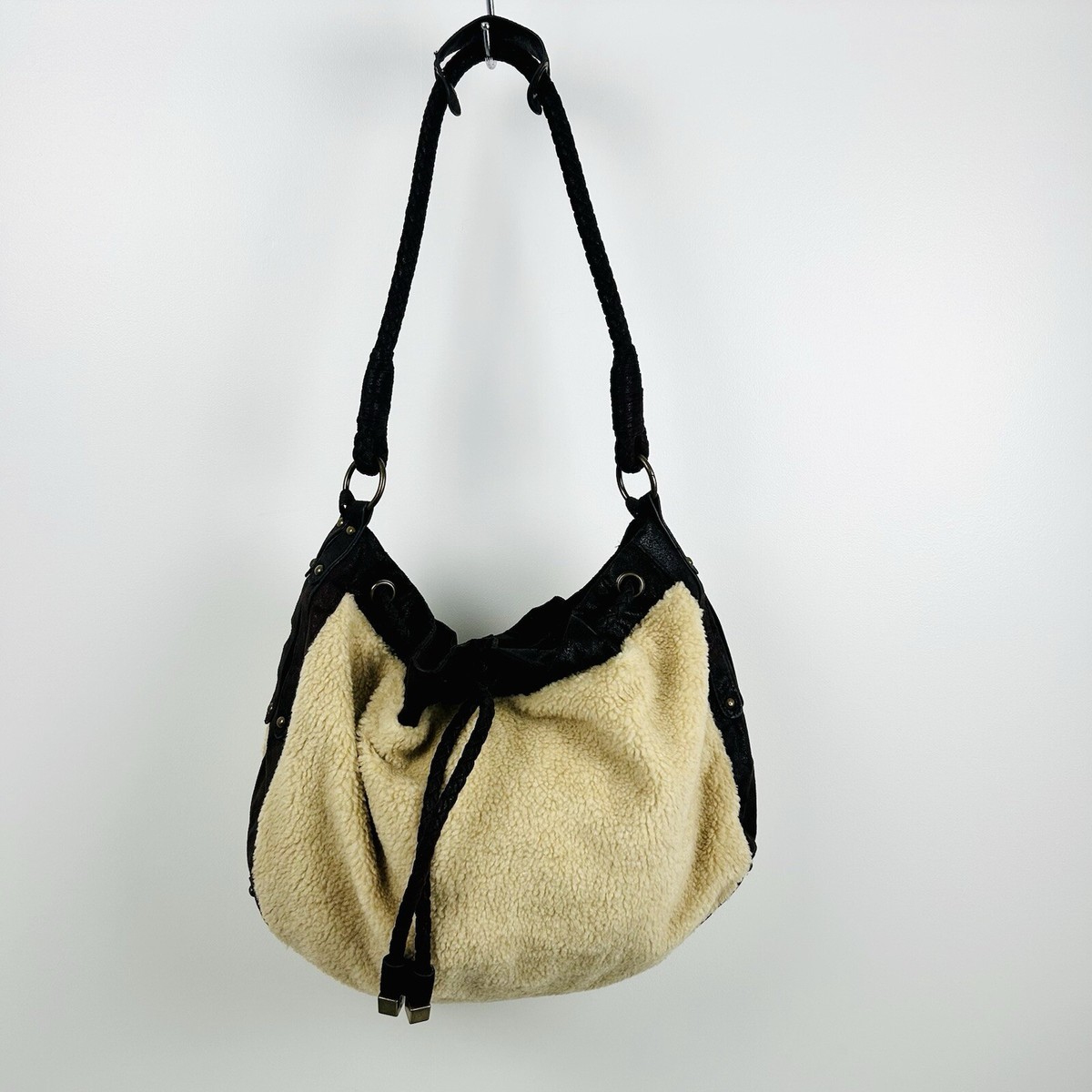 Topshop Shearling Tote Bag Borg Fleece Vintage Y2K Handbag UK