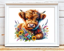 Cow Wall Art Print, Cow With Flowers Wall Art Decor, Farmhouse Home Decor