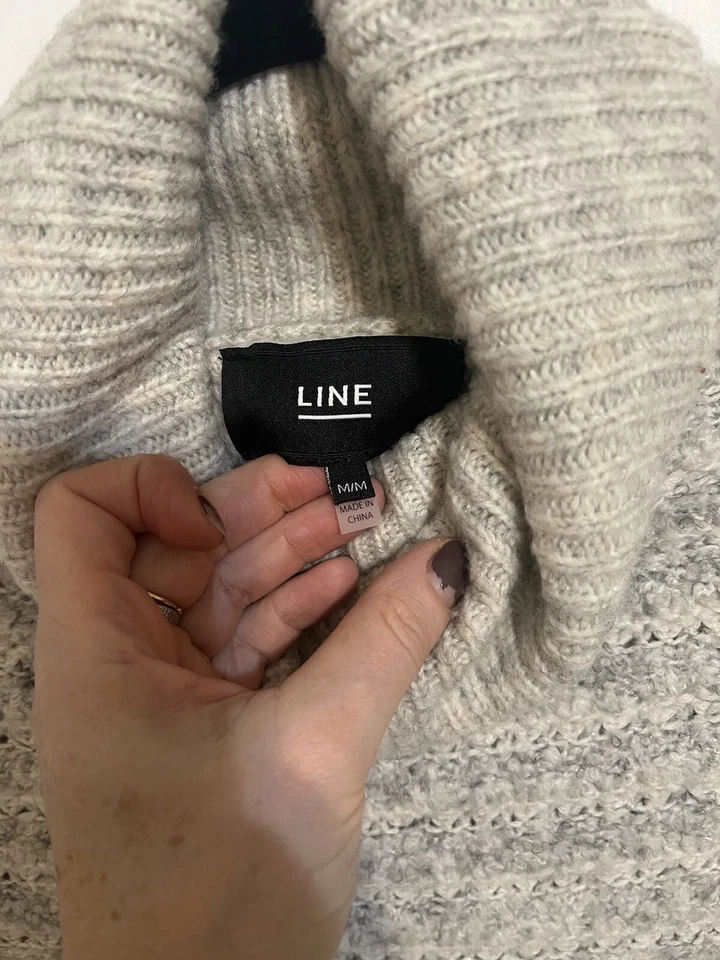 Suéter Line The Label Línea Gris Boucle Rayas Raglán Cuello Alto Suéter M Foto 3 de 4