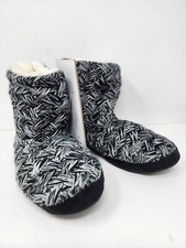 Aerosoles Womens XL 9.5 10 10.5 Pull On Black White Slippers Faux Fur Booties