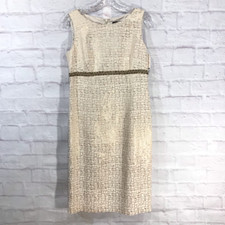 $150 New Nipon Boutique Shift Cocktail Dress Gold Ivory Metallic  Beaded Waist 6