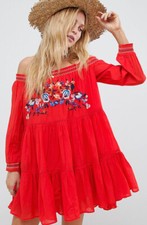 FREE PEOPLE SUNBEAMS EMBROIDERED BOHO MINI DRESS SIZE S SMALL $148 NWT