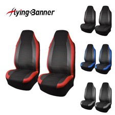 Universal Front High Back Car Seat Covers Set Carbon Fiber Armrest Back Pocket