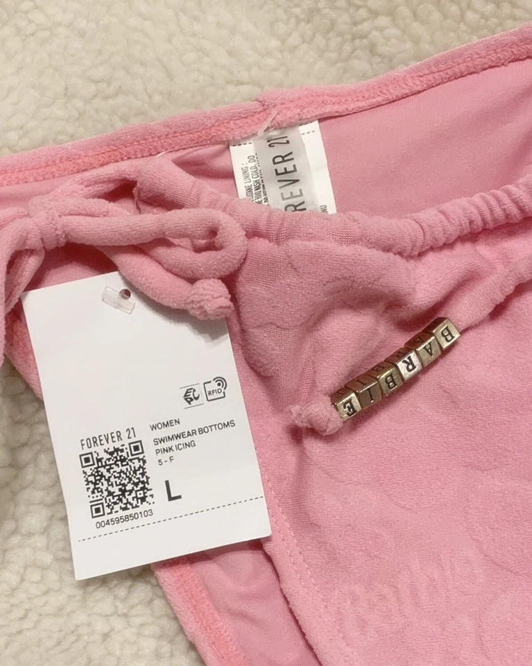 Nuevo Barbie X Forever 21 Parte Inferior de Bikini Rosa Glaseado Terry Material Foto 3 de 4