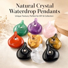 3PCS Twisted Teardrop Gemstone Pendant Hand Craved Healing Crystal Donut Charm