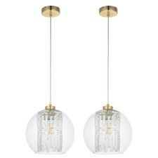Set of 2  Ceiling Pendant Lights Satin Brass Jewelled Kitchen Dining Lighting