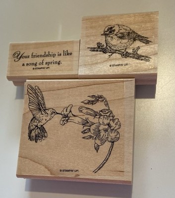 Stampin  Up!  Spring Song  Rubber & Wood  3 Piece stamp set-Preowned-Birds
