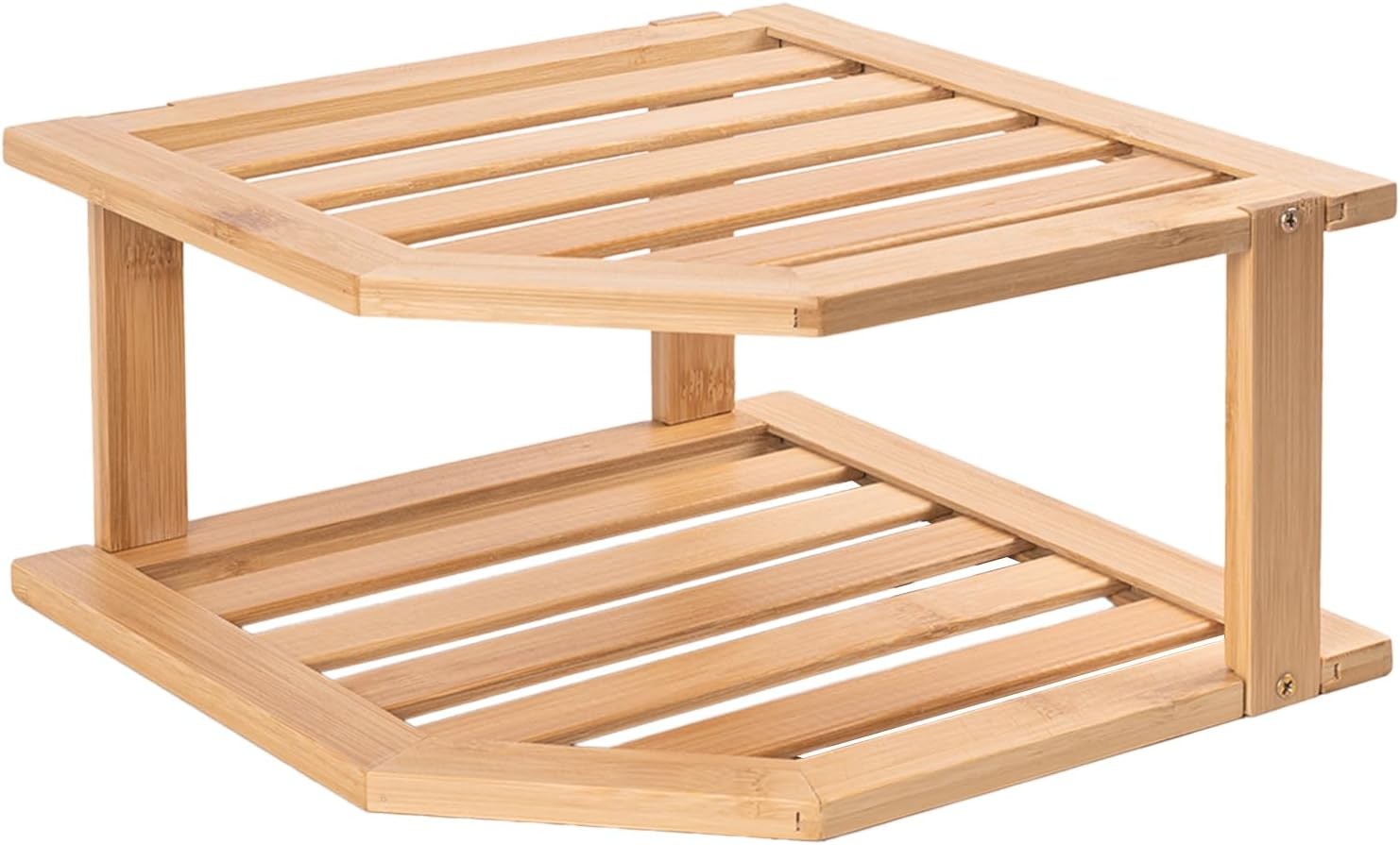 Bamboo Corner Shelf2 Tier Plate Organizer for Cabinet and Countertop,Pantry Dish