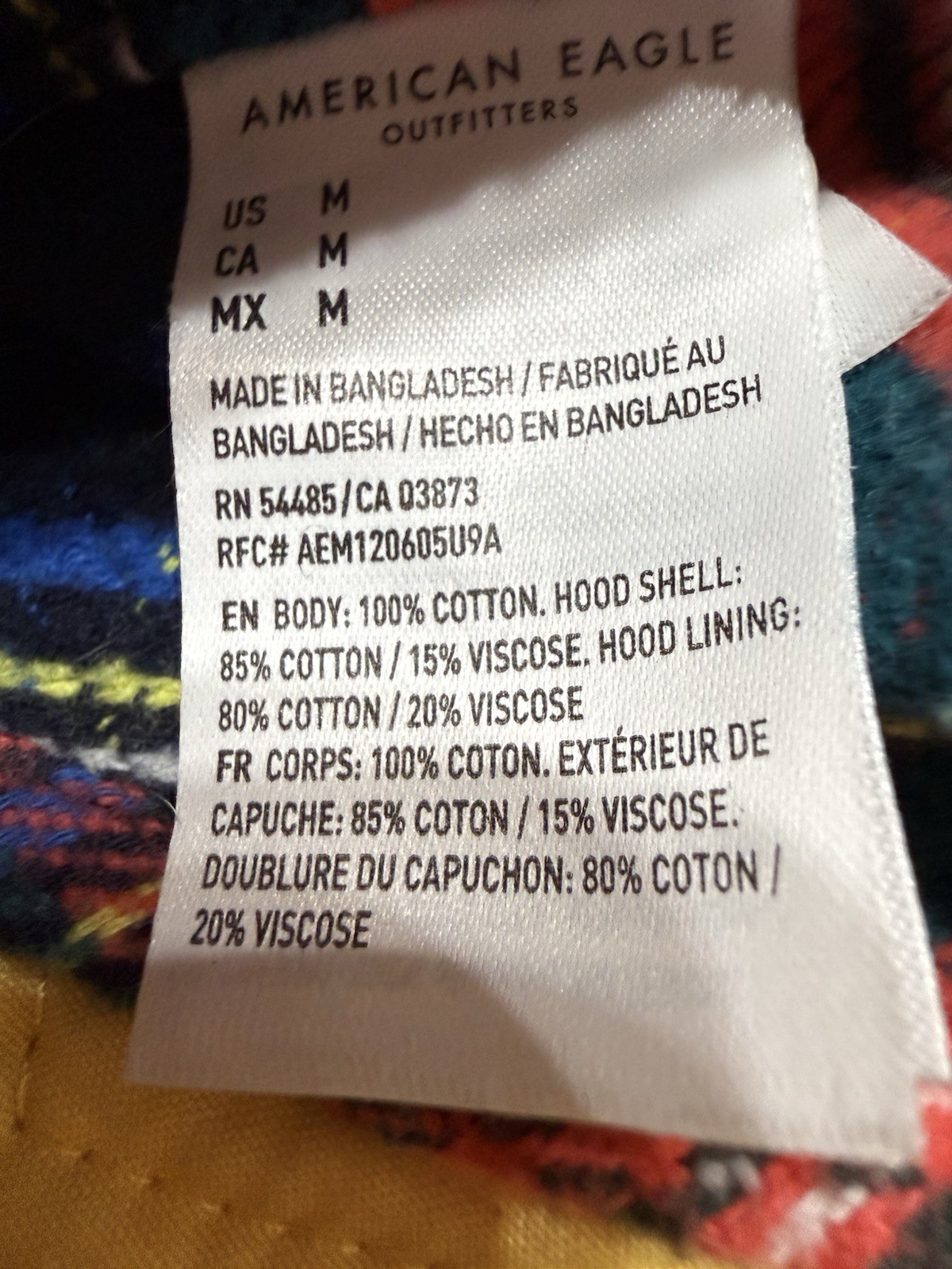 American Eagle M Flannel Quilt Patch Button Up Sh… - image 10