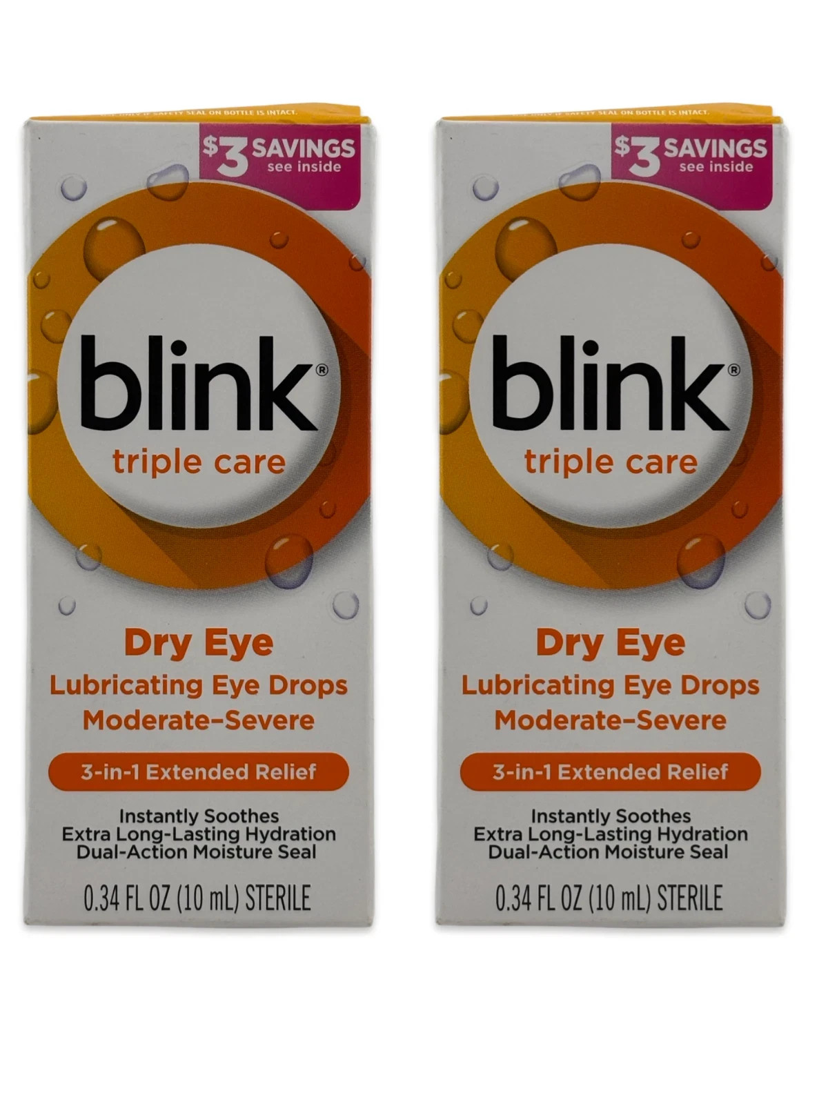 2 pack Blink Triple Care 3 in 1 Dry Eye Drops Extended Relief 10mL NIB Exp 07/26