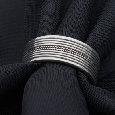 Ring Partnerring 9mm Geschwärzt Linien Muster Massiv 925er Silber Damen Herren