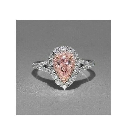 2.60 Ct Pear Cut Pink Sapphire Art Deco Antique Vintage Ring 14K White Gold FN